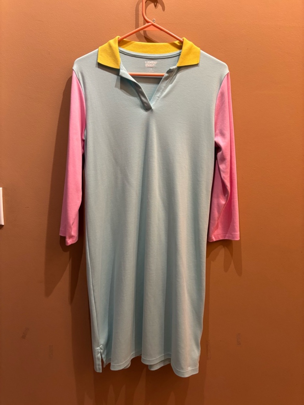 Lands' End Women's Supima Cotton 3/4 Sleeve Polo Dress Size Small